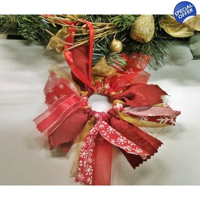 Red Gold Ribbon Rag Wreath: Eco-Friendly Christmas Decor