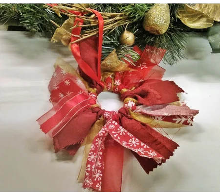 Red Gold Ribbon Rag Wreath: Eco-Friendly Christmas Decor