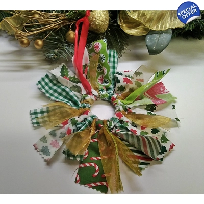Mini wreath, green gold ribbon eco friendly christmas tree..