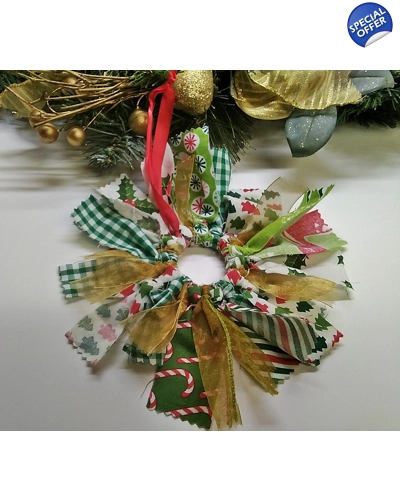 Mini wreath, green gold ribbon eco friendly christmas tree decoration fabric ornament secret santa s Mini wreath, green gold ribbon eco friendly christmas tree decoration fabric ornament secret santa s