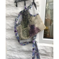 Lilac linen apron, pocket and waist tie fully lined cotton fabric half apron, letter box day gift ma