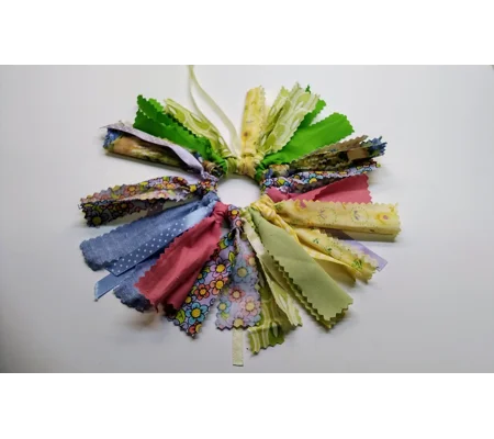 Mini rag wreath home decoration for Spring ribbon cotton fabric ornament, handmade in Yorkshire lett