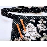 Black white roses half apron and tie waist peg apron fully lined cotton pinny, letter box gift made