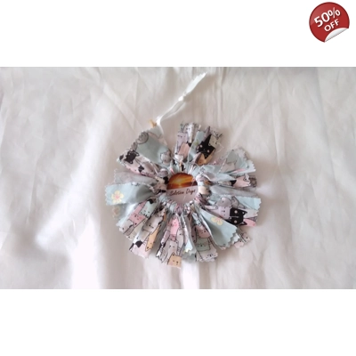 Cat fabric mini rag wreath, hanging decoration, reusable home decor ornament, letter box gift  handm