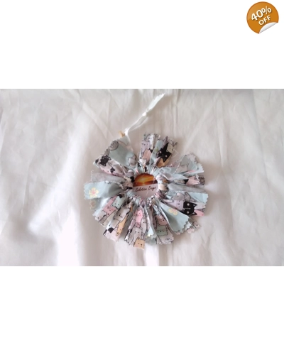 Cat fabric mini rag wreath, hanging decoration, reusable home decor ornament, letter box gift handm Cat fabric mini rag wreath, hanging decoration, reusable home decor ornament, letter box gift handm