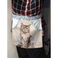 Cat themed linen apron, front pocket and tie waist fully lined half apron letter box gift handmade i