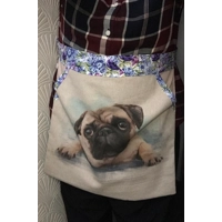Lined Pug apron, linen tie waist pocket half apron