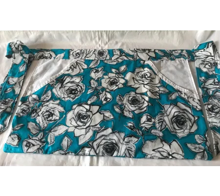 Blue rose tie waist apron with front pocket, fully lined cotton peg apron, letter box gift made in Y