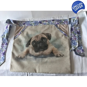 Lined Pug apron, linen tie waist pocket half apron