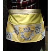 Yellow Half Apron with Patchwork Applique Lined Cotton Pinny with Pockets