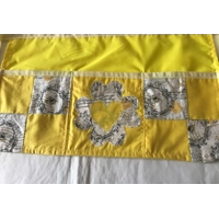 Yellow Half Apron with Patchwork Applique Lined Cotton Pinny with Pockets
