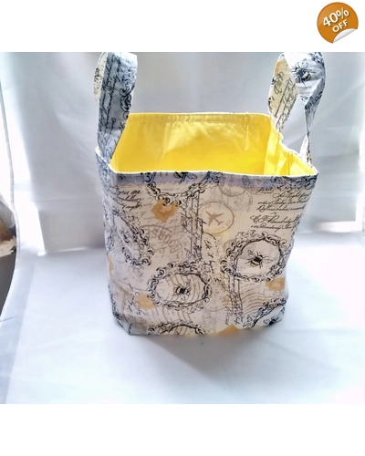 Bee print fabric storage box with handles, yellow cotton fabric basket, letter box gift handmade in Bee print fabric storage box with handles, yellow cotton fabric basket, letter box gift handmade in