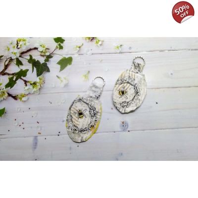 Bee Keyring luggage tag Wristlet Fabric Keyfob Letterbox g..