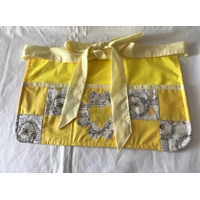 Yellow Half Apron with Patchwork Applique Lined Cotton Pinny with Pockets