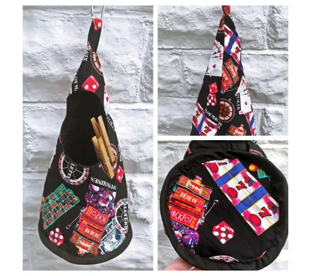 Casino Wigwam Peg Bag, Conical Peg Bag, Clothes Peg Bag, Laundry Bag, letter box gift handmade in Yo