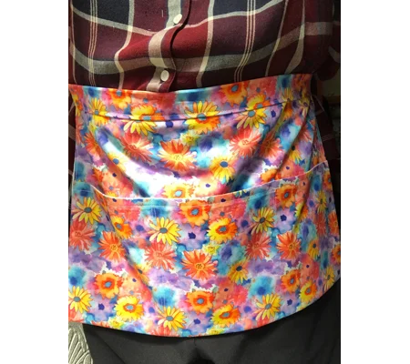 Yellow flower cotton apron, tie waist three pocket apron - half apron, pinny, letterbox gift handma