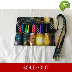 Back to school pencil case for kids, space fabric pencil roll, cotton fabric stationary pouch, handm