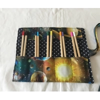 Back to school pencil case for kids, space fabric pencil roll, cotton fabric stationary pouch, handm