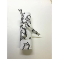 Back to school pencil case for kids, grey cats fabric pencil roll, cotton fabric stationary pouch, h