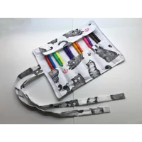 Roll Up Pencil Case, Grey Cats Scrunchie, Handmade