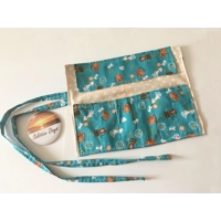 Cat roll up pencil case, green kids cotton pencil roll, pencil pouch