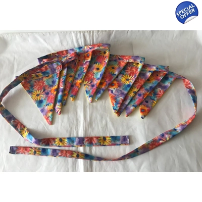 Yellow and Orange Summer Bunting, 10 flags, reusable floral cotton bunting, double sided and 2.5 met