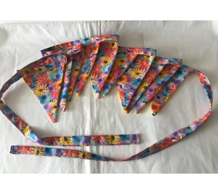 Yellow and Orange Summer Bunting, 10 flags, reusable floral cotton bunting, double sided and 2.5 met
