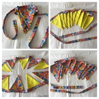 Yellow and Orange Summer Bunting, 10 flags, reusable floral cotton bunting, double sided and 2.5 met