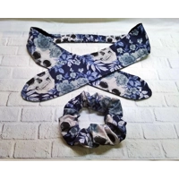 Gothic skulls red headband, goth skull print cotton scrunchie handmade in Yorkshire