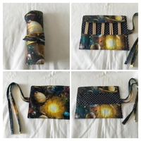 Back to school pencil case for kids, galaxy fabric pencil roll, cotton fabric stationary pouch, hand