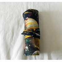 Back to school pencil case for kids, space fabric pencil roll, cotton fabric stationary pouch, handm