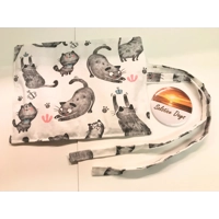 Back to school pencil case for kids, grey cats fabric pencil roll, cotton fabric stationary pouch, h