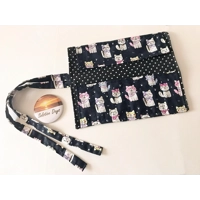 Cats pencil case, Kids Back to school roll up black pencil case, cotton fabric pencil pouch