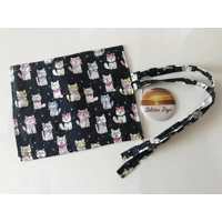 Cats pencil case, Kids Back to school roll up black pencil case, cotton fabric pencil pouch