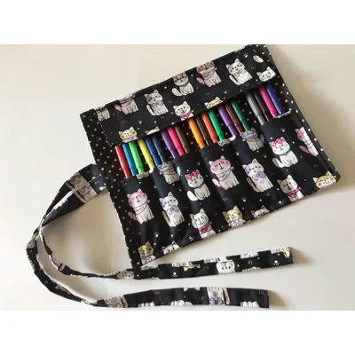 Cats Pencil Roll Case: Cats Scrunchie, Cotton Fabric, Back..
