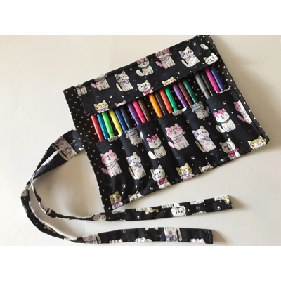 Cats Pencil Roll Case: Cats Scrunchie, Cotton Fabric, Back to School, Handmade