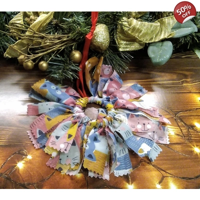 Cat mini rag wreath, co..