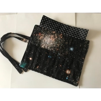 Back to school pencil case for kids, galaxy fabric pencil roll, cotton fabric stationary pouch, hand