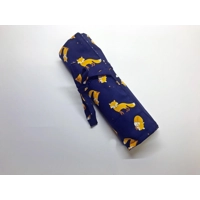 Fox Roll up pencil case, black cotton fabric pencil pouch