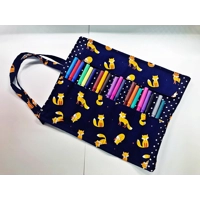 Fox Roll up pencil case, black cotton fabric pencil pouch
