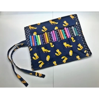 Fox Roll up pencil case, black cotton fabric pencil pouch