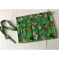 Green cartoon wow zap pencil case for kids, fabric pencil roll, cotton fabric stationary pouch, hand