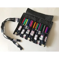 Cats pencil case, Kids Back to school roll up black pencil case, cotton fabric pencil pouch