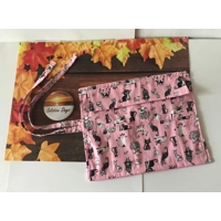 Pink cat roll up pencil case for kids, cats fabric pencil roll, fabric stationary pouch