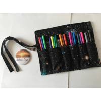 Back to school pencil case for kids, galaxy fabric pencil roll, cotton fabric stationary pouch, hand