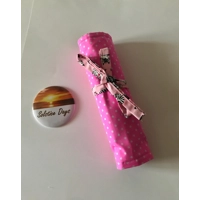 Pink cat roll up pencil case for kids, cats fabric pencil roll, fabric stationary pouch