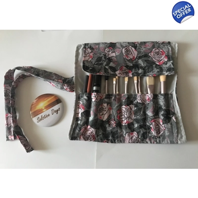 Grey Roses Make Up Brush Roll Storage Case, Floral Brush H..
