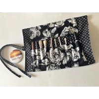 Black Roses Make Up Brush Roll,Handmade  Storage Case, Floral Lip Pencil Holder, Crochet Hook Case