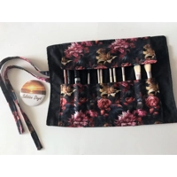 Handmade Black Floral Make Up Brush Roll, Crochet Hook Storage Case, Ideal Secret Santa letter box G