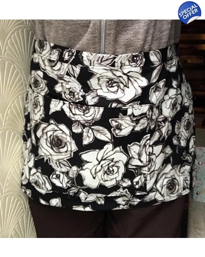 Apron Black white roses two pocket half apron, gardening tie waist apron, unlined cotton pinny, let Apron Black white roses two pocket half apron, gardening tie waist apron, unlined cotton pinny, let